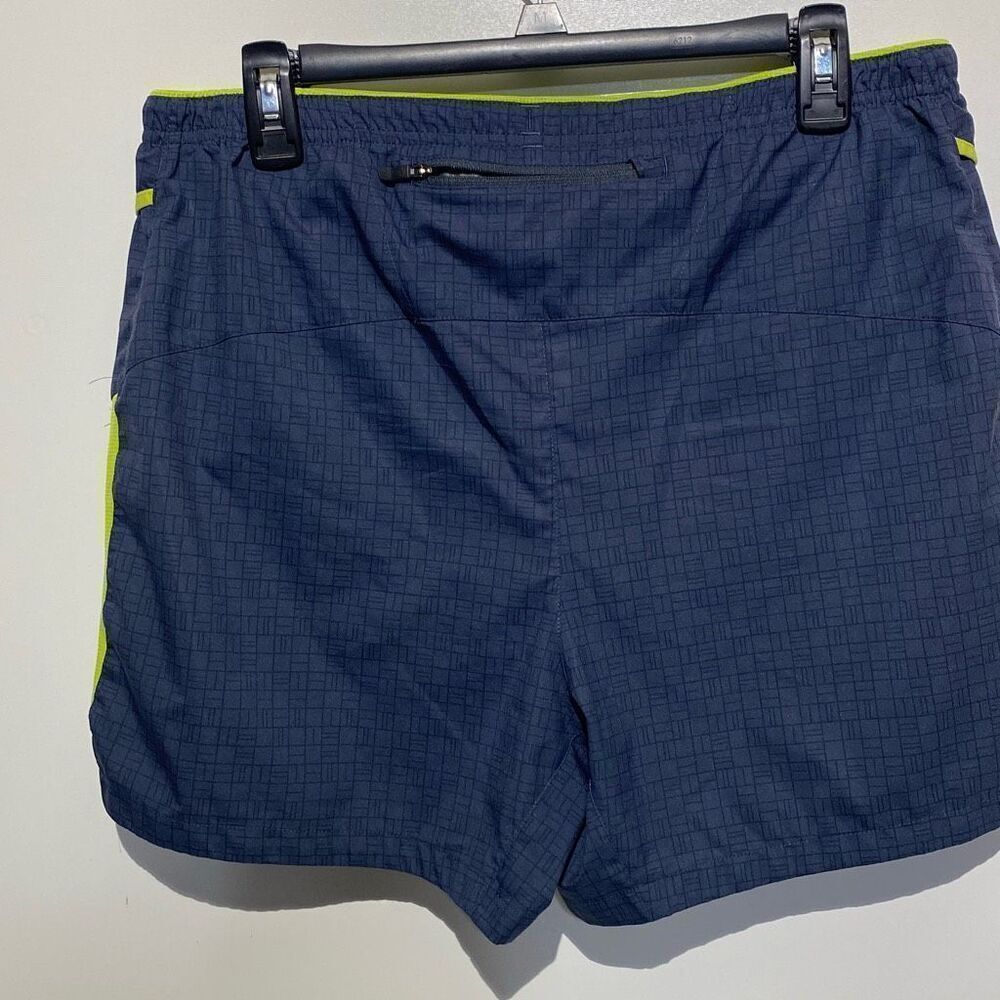 Brooks Mens Sherpa Running Shorts Navy Blue Neon‎ Yellow Grid Reflective Large - Picture 5 of 7
